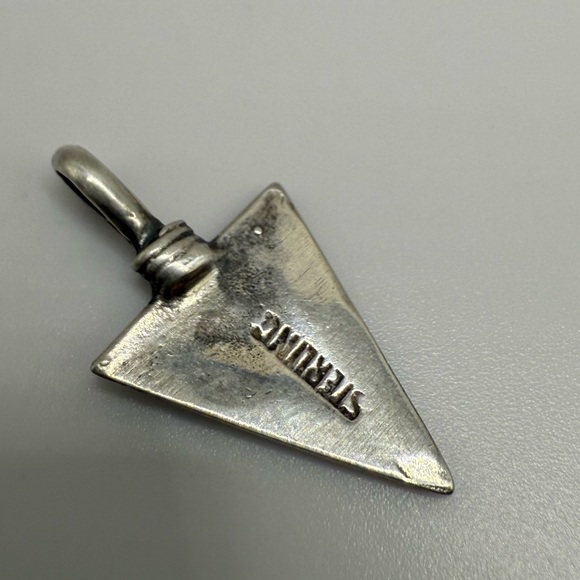 Vintage Sterling Silver Arrowhead Pendant with Turquoise & Red Inlay - Picture 3 of 3